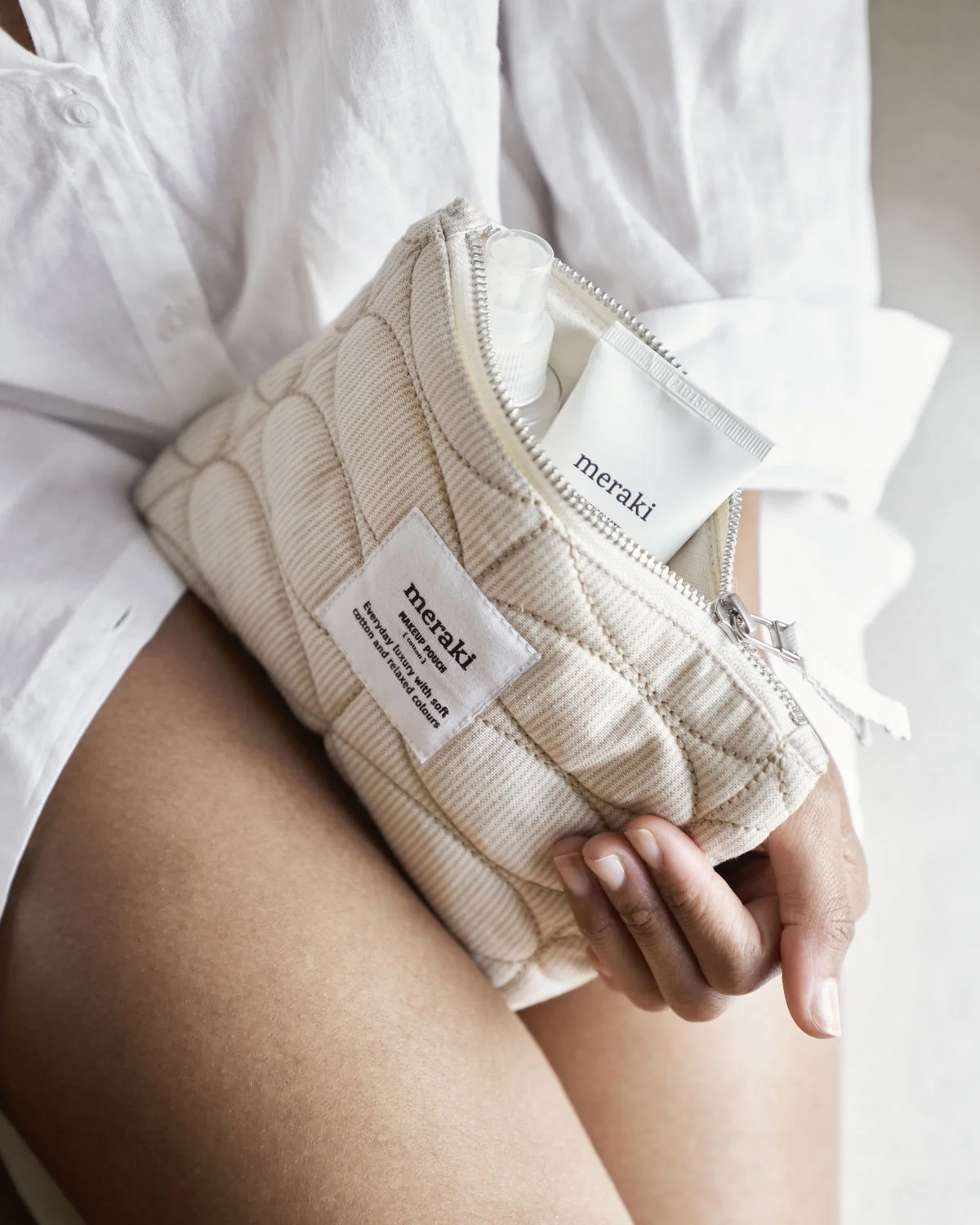 KOSMETIKTASCHE MENTHA , OFF WHITE / SAFARI  19x2,5x14cm